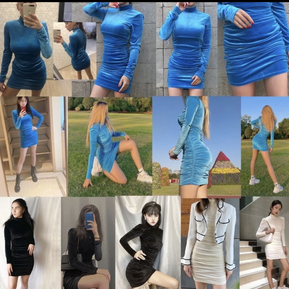 NWT Winter Sexy Slim Fitted Bodycon Ruched Long Sleeve Dress S: Sm-Med - Picture 13 of 13